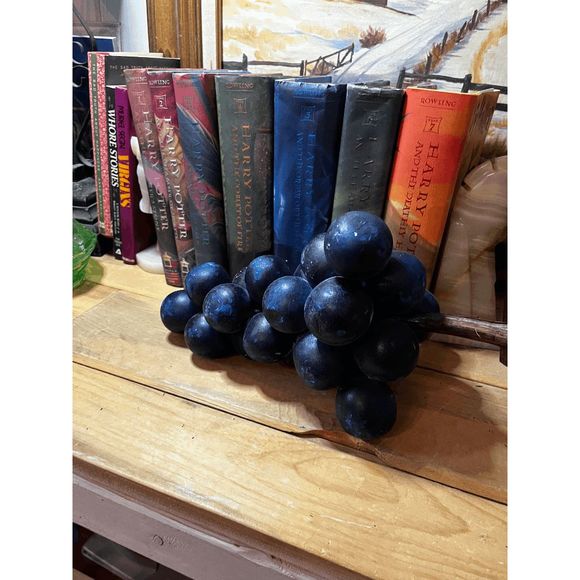 Vintage 15" Italian Blue Alabaster Grape Cluster on Driftwood - Picture 4 of 4